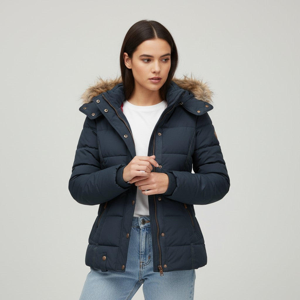 B Unique Fashions Women’s Winter Jacket with Fur-Trimmed Collar-B Unique Fashions