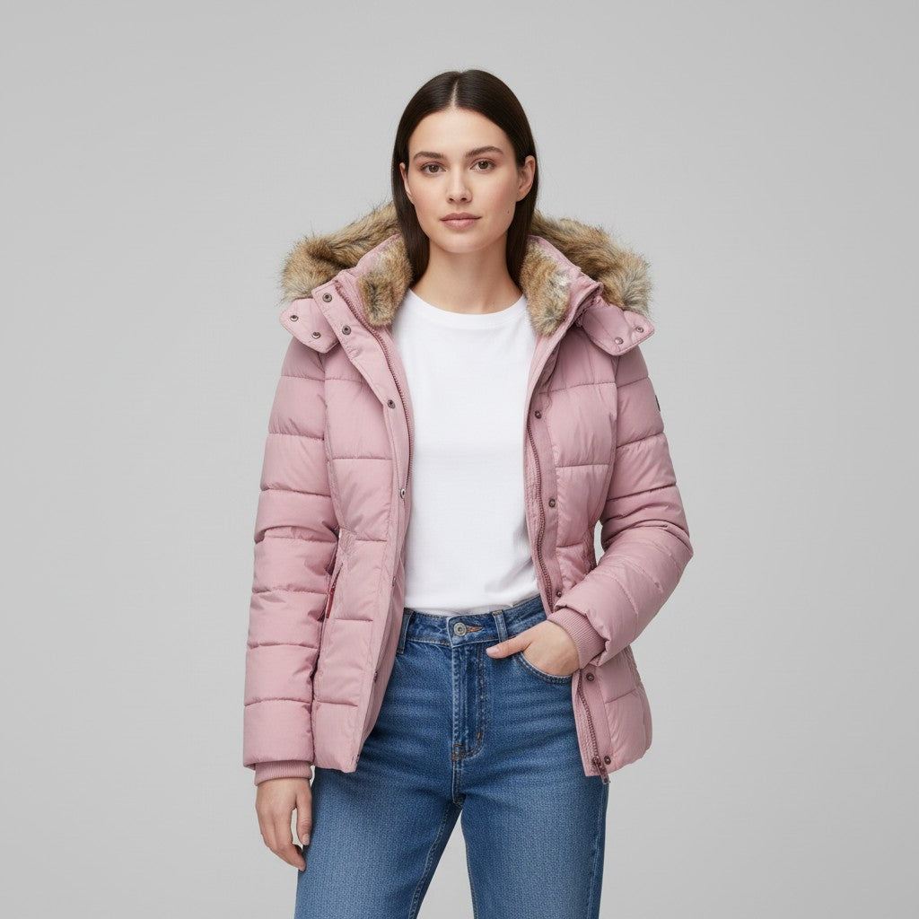 B Unique Fashions Women’s Winter Jacket with Fur-Trimmed Collar-B Unique Fashions