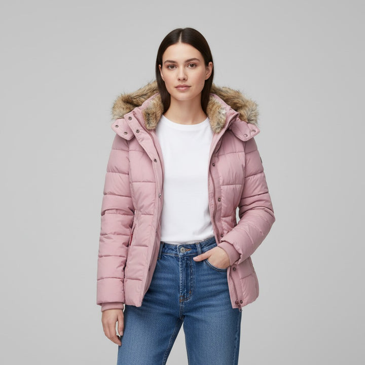 B Unique Fashions Women’s Winter Jacket with Fur-Trimmed Collar-B Unique Fashions