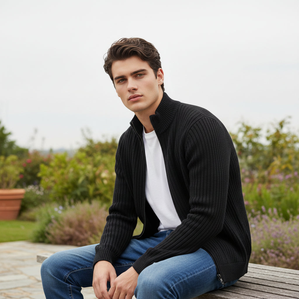 B Unique Fashions - Stylish Zippered Fall Cardigan for Men