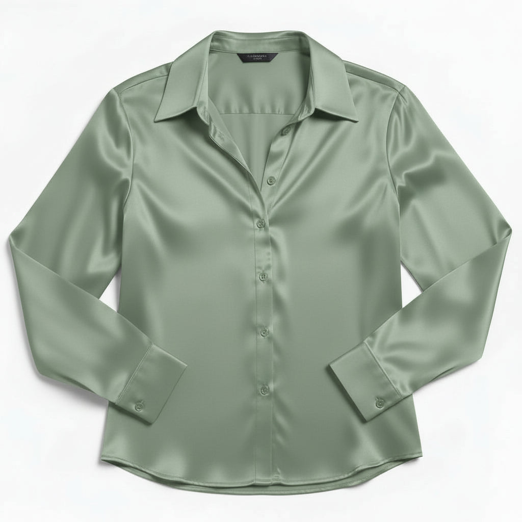 B Unique Fashions Women’s Satin Button-Up Blouse