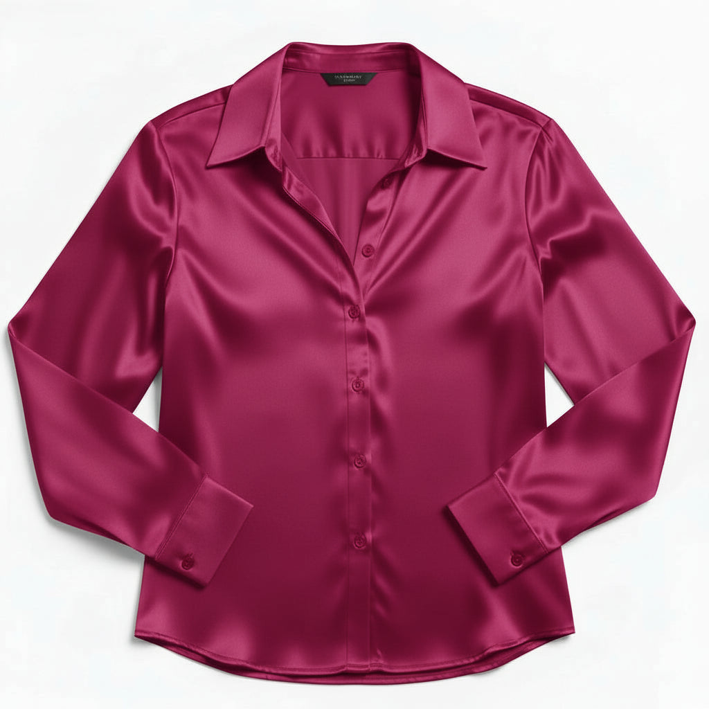 B Unique Fashions Women’s Satin Button-Up Blouse