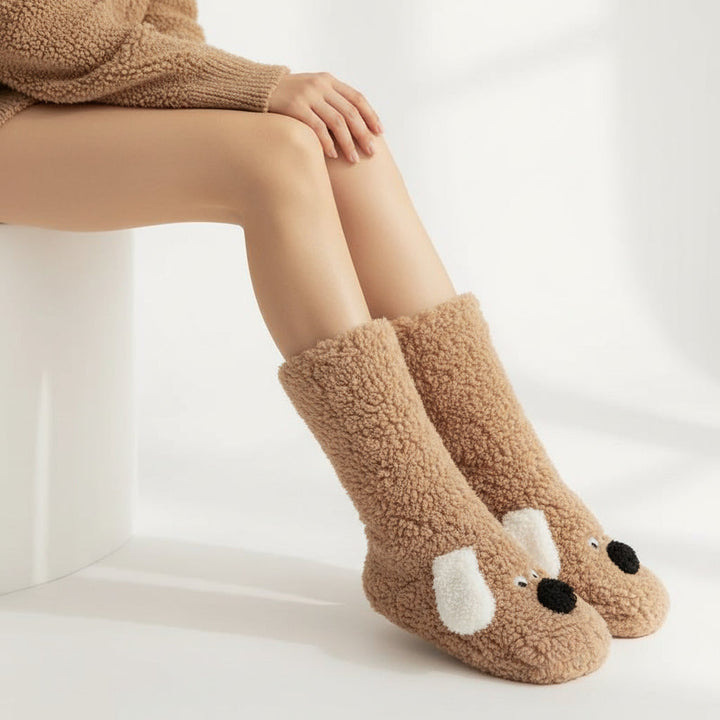 Cartoon Dog Plush Floor Socks for Cozy Winter Comfort-B Unique Fashions