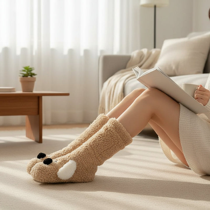 Cartoon Dog Plush Floor Socks for Cozy Winter Comfort-B Unique Fashions