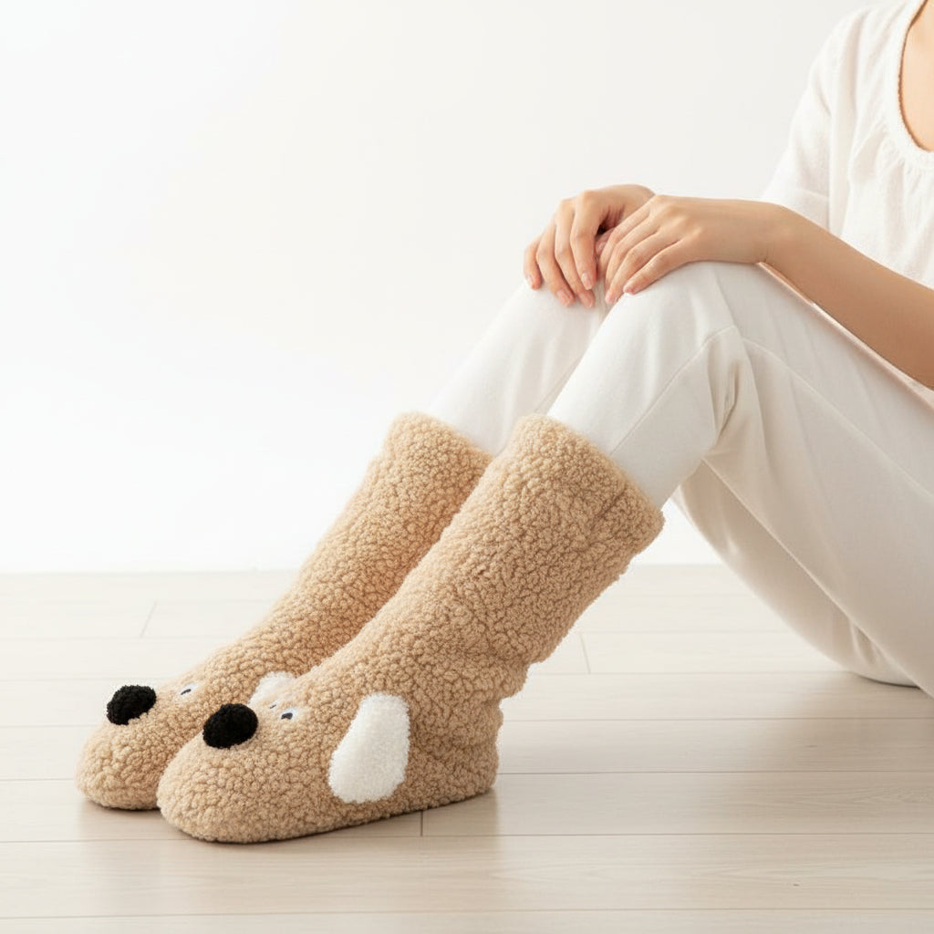 Cartoon Dog Plush Floor Socks for Cozy Winter Comfort-B Unique Fashions