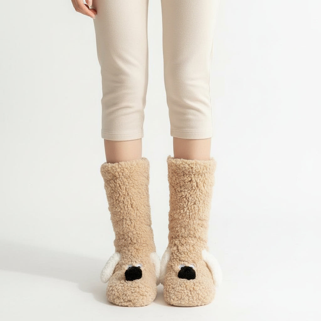 Cartoon Dog Plush Floor Socks for Cozy Winter Comfort-B Unique Fashions