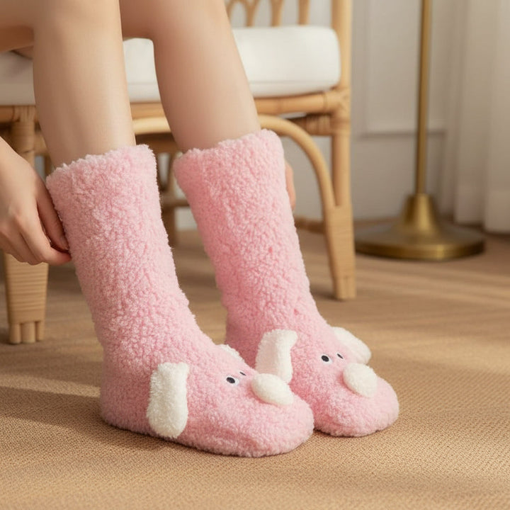 Cartoon Dog Plush Floor Socks for Cozy Winter Comfort-B Unique Fashions