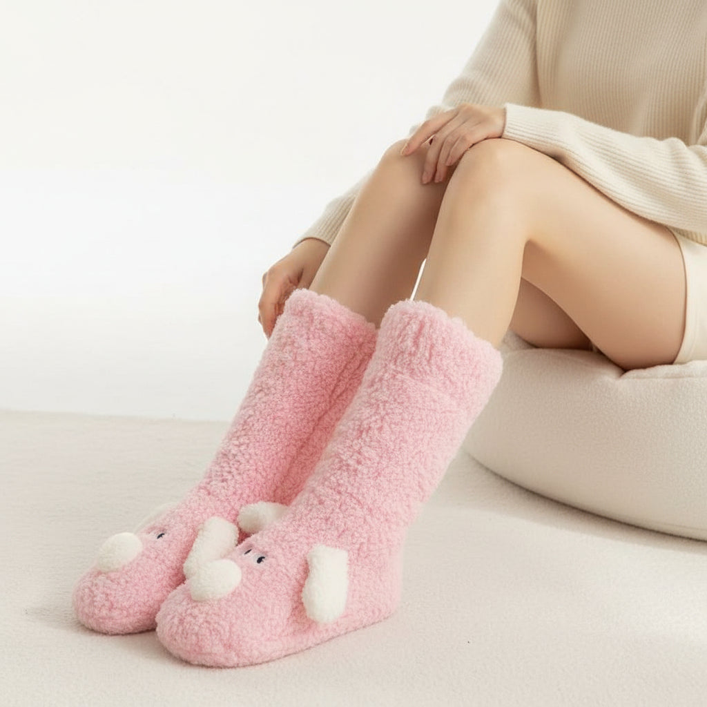 Cartoon Dog Plush Floor Socks for Cozy Winter Comfort-B Unique Fashions
