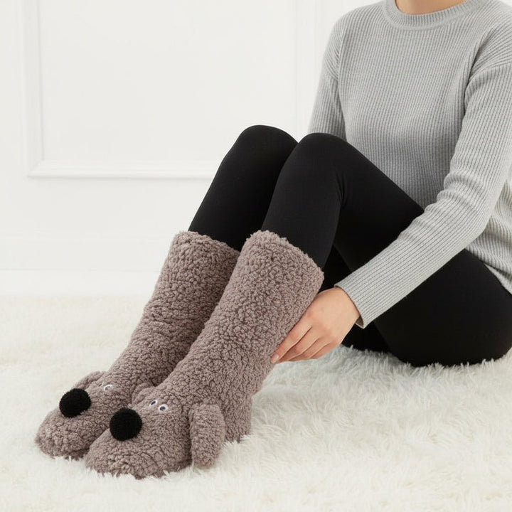 Cartoon Dog Plush Floor Socks for Cozy Winter Comfort-B Unique Fashions