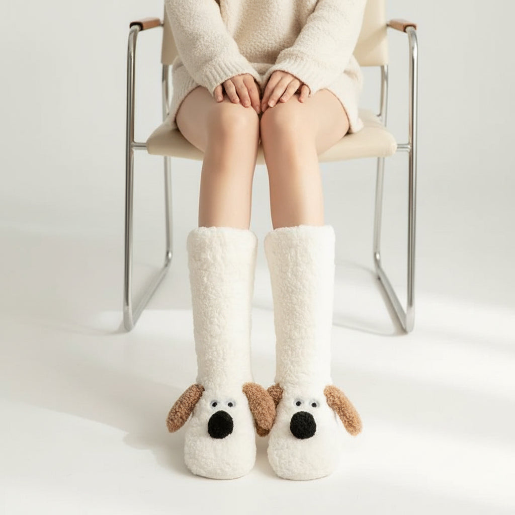 Cartoon Dog Plush Floor Socks for Cozy Winter Comfort-B Unique Fashions
