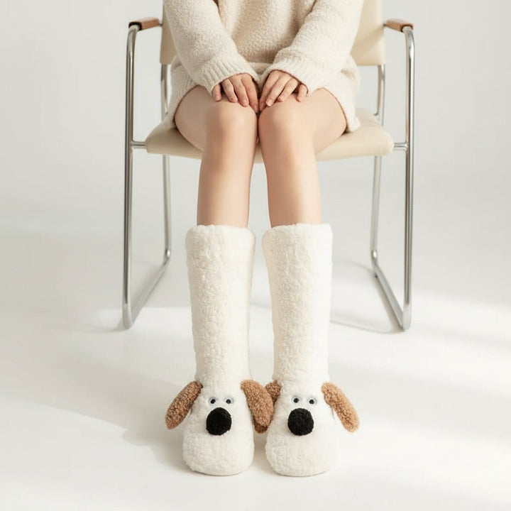 Cartoon Dog Plush Floor Socks for Cozy Winter Comfort-B Unique Fashions