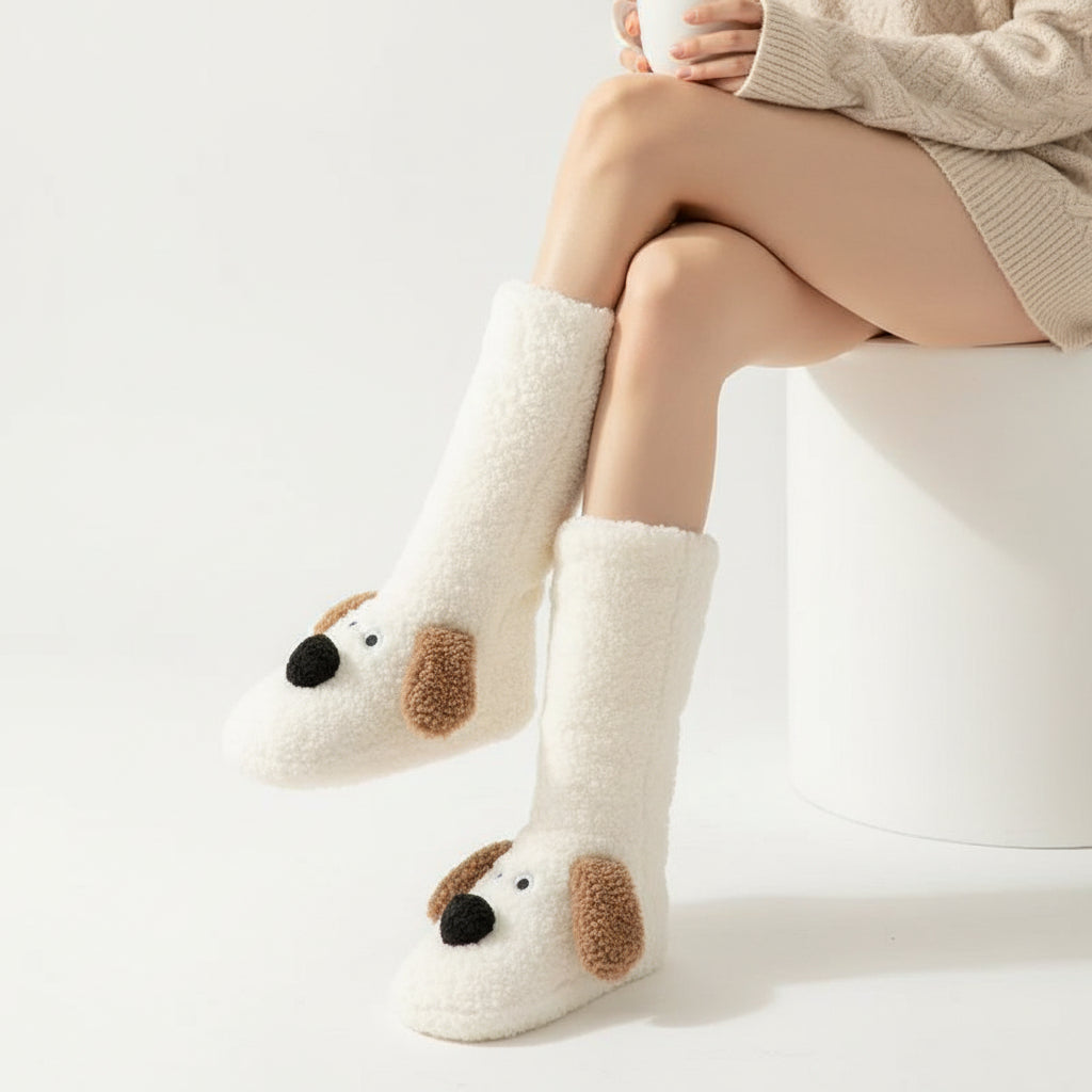 Cartoon Dog Plush Floor Socks for Cozy Winter Comfort-B Unique Fashions