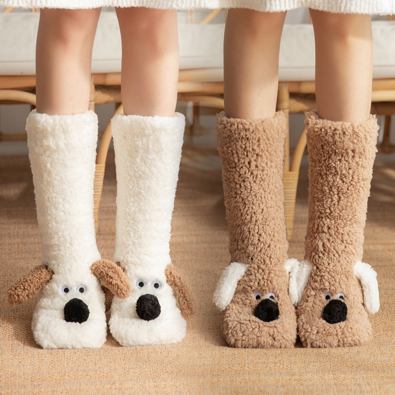 Cartoon Dog Plush Floor Socks for Cozy Winter Comfort-B Unique Fashions