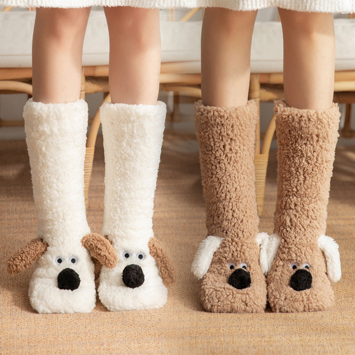 Cartoon Dog Plush Floor Socks for Cozy Winter Comfort-B Unique Fashions