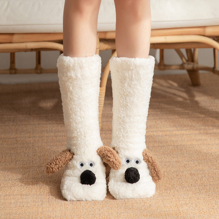Cartoon Dog Plush Floor Socks for Cozy Winter Comfort-B Unique Fashions