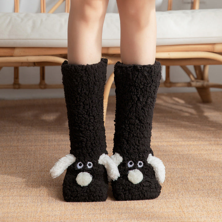 Cartoon Dog Plush Floor Socks for Cozy Winter Comfort-B Unique Fashions