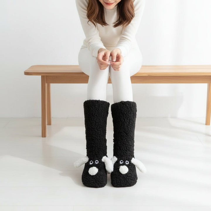Cartoon Dog Plush Floor Socks for Cozy Winter Comfort-B Unique Fashions