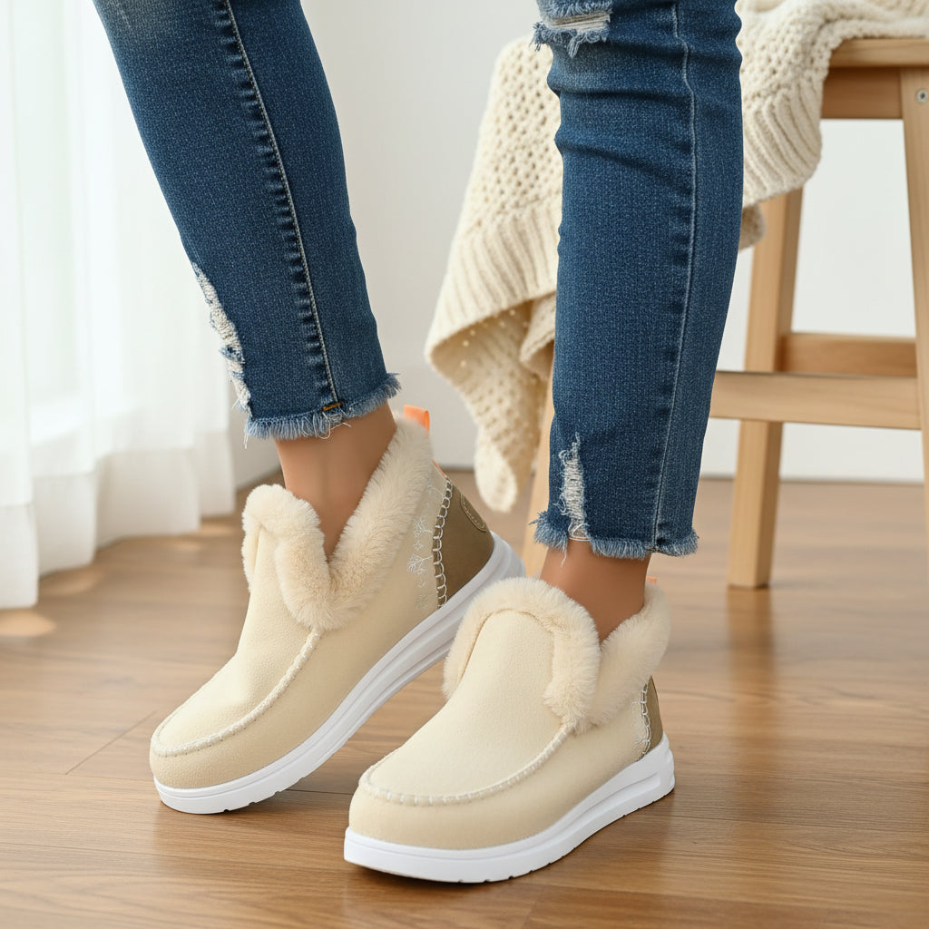 Comfortable Women's Slip-on Ankle Boots with Fleece Lining and Flat Sole-B Unique Fashions