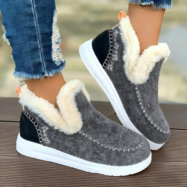 Comfortable Women's Slip-on Ankle Boots with Fleece Lining and Flat Sole-B Unique Fashions
