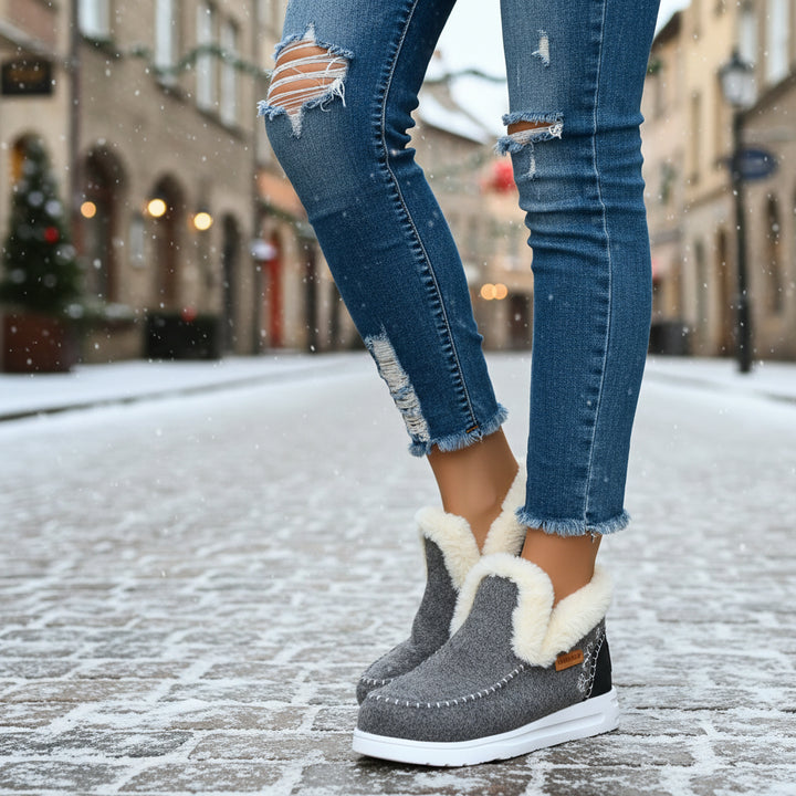 Comfortable Women's Slip-on Ankle Boots with Fleece Lining and Flat Sole-B Unique Fashions