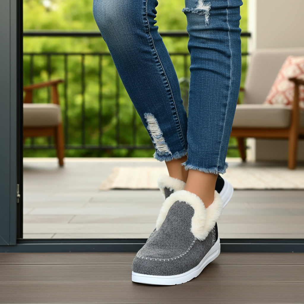 Comfortable Women's Slip-on Ankle Boots with Fleece Lining and Flat Sole-B Unique Fashions