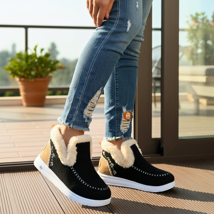 Comfortable Women's Slip-on Ankle Boots with Fleece Lining and Flat Sole-B Unique Fashions