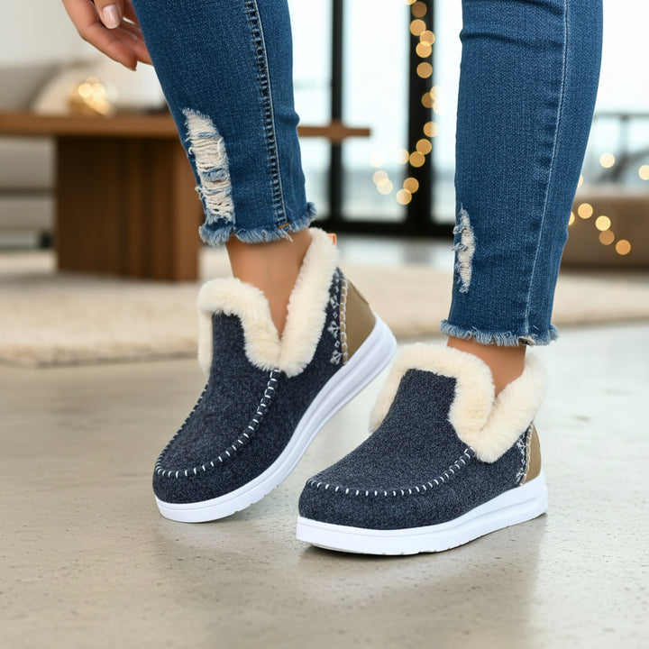 Comfortable Women's Slip-on Ankle Boots with Fleece Lining and Flat Sole-B Unique Fashions