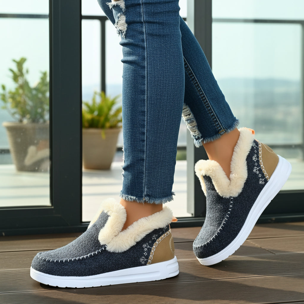 Comfortable Women's Slip-on Ankle Boots with Fleece Lining and Flat Sole-B Unique Fashions