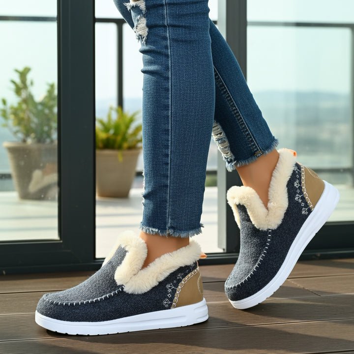 Comfortable Women's Slip-on Ankle Boots with Fleece Lining and Flat Sole-B Unique Fashions