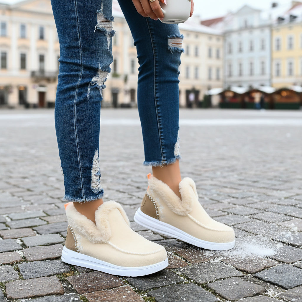 Comfortable Women's Slip-on Ankle Boots with Fleece Lining and Flat Sole-B Unique Fashions