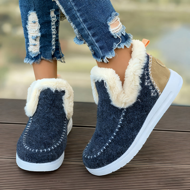 Comfortable Women's Slip-on Ankle Boots with Fleece Lining and Flat Sole-B Unique Fashions