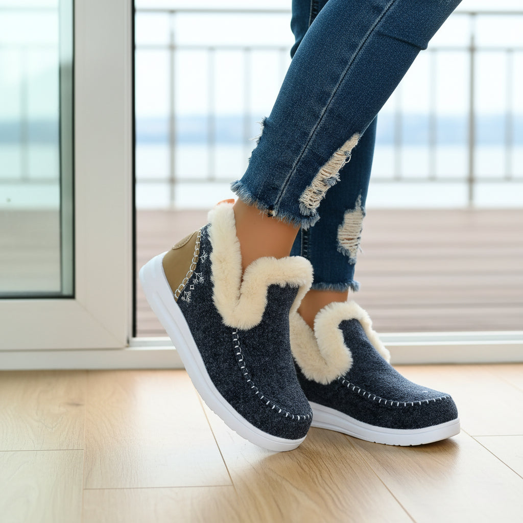 Comfortable Women's Slip-on Ankle Boots with Fleece Lining and Flat Sole-B Unique Fashions
