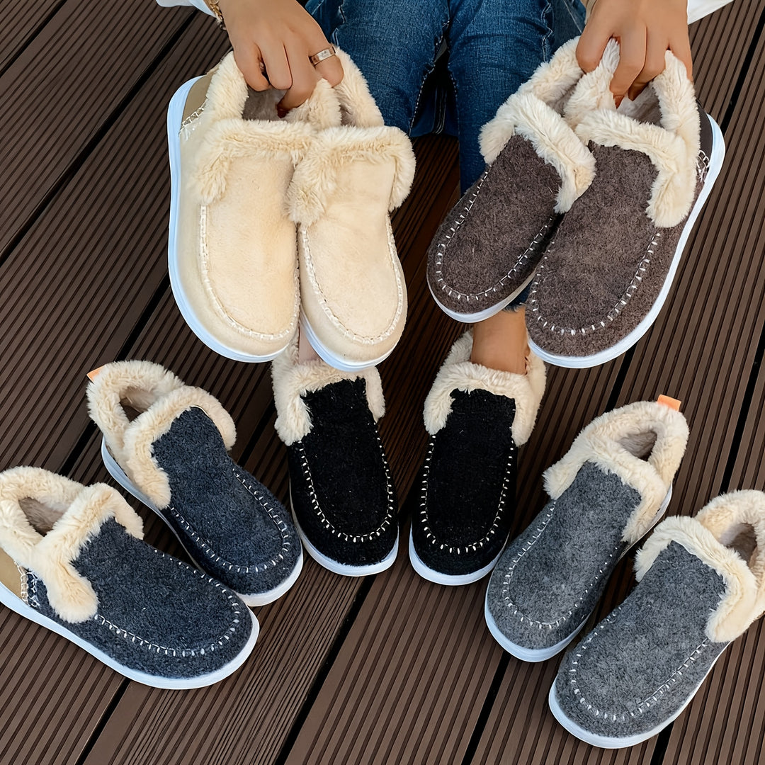 Comfortable Women's Slip-on Ankle Boots with Fleece Lining and Flat Sole-B Unique Fashions