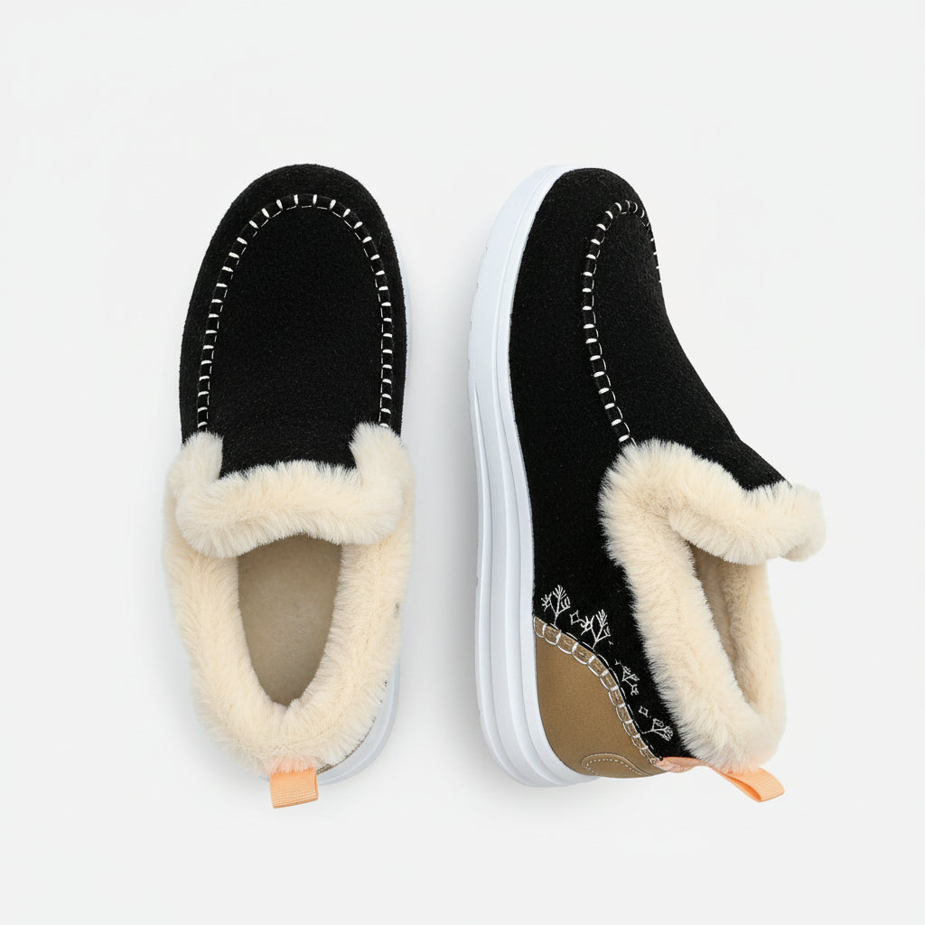 Comfortable Women's Slip-on Ankle Boots with Fleece Lining and Flat Sole-B Unique Fashions