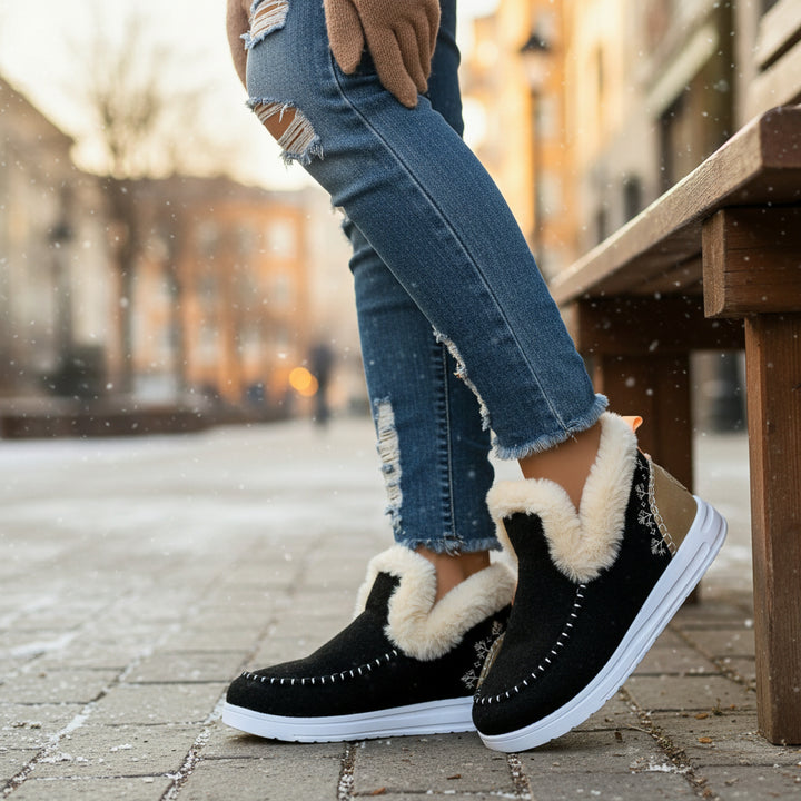 Comfortable Women's Slip-on Ankle Boots with Fleece Lining and Flat Sole-B Unique Fashions