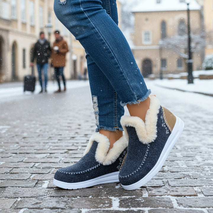 Comfortable Women's Slip-on Ankle Boots with Fleece Lining and Flat Sole-B Unique Fashions