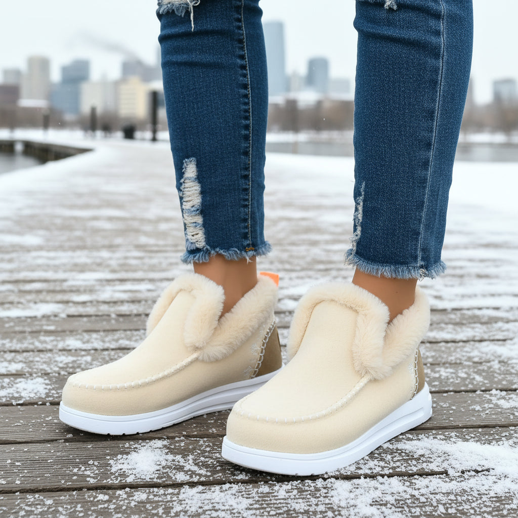 Comfortable Women's Slip-on Ankle Boots with Fleece Lining and Flat Sole-B Unique Fashions
