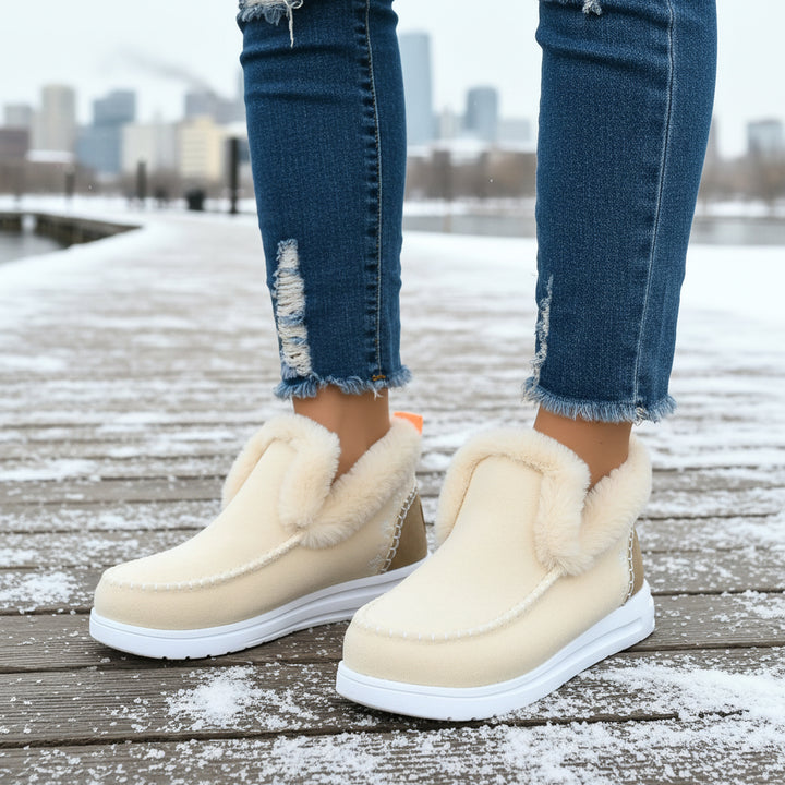 Comfortable Women's Slip-on Ankle Boots with Fleece Lining and Flat Sole-B Unique Fashions