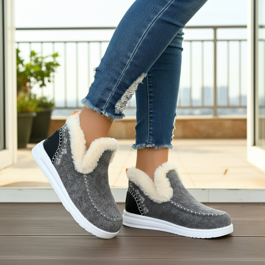 Comfortable Women's Slip-on Ankle Boots with Fleece Lining and Flat Sole-B Unique Fashions