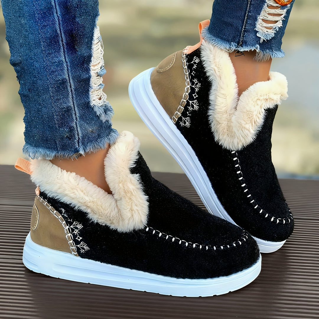 Comfortable Women's Slip-on Ankle Boots with Fleece Lining and Flat Sole-B Unique Fashions
