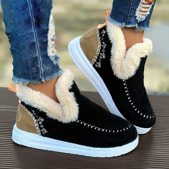 Comfortable Women's Slip-on Ankle Boots with Fleece Lining and Flat Sole-B Unique Fashions