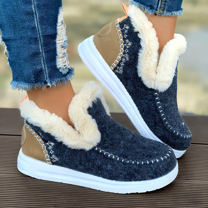 Comfortable Women's Slip-on Ankle Boots with Fleece Lining and Flat Sole-B Unique Fashions