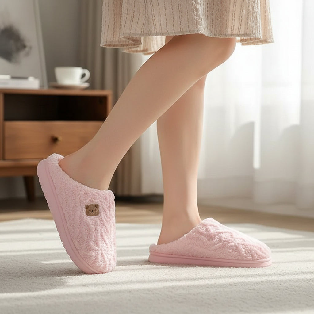 Cozy Teddy Bear Slippers for Unisex Indoor Comfort-B Unique Fashions