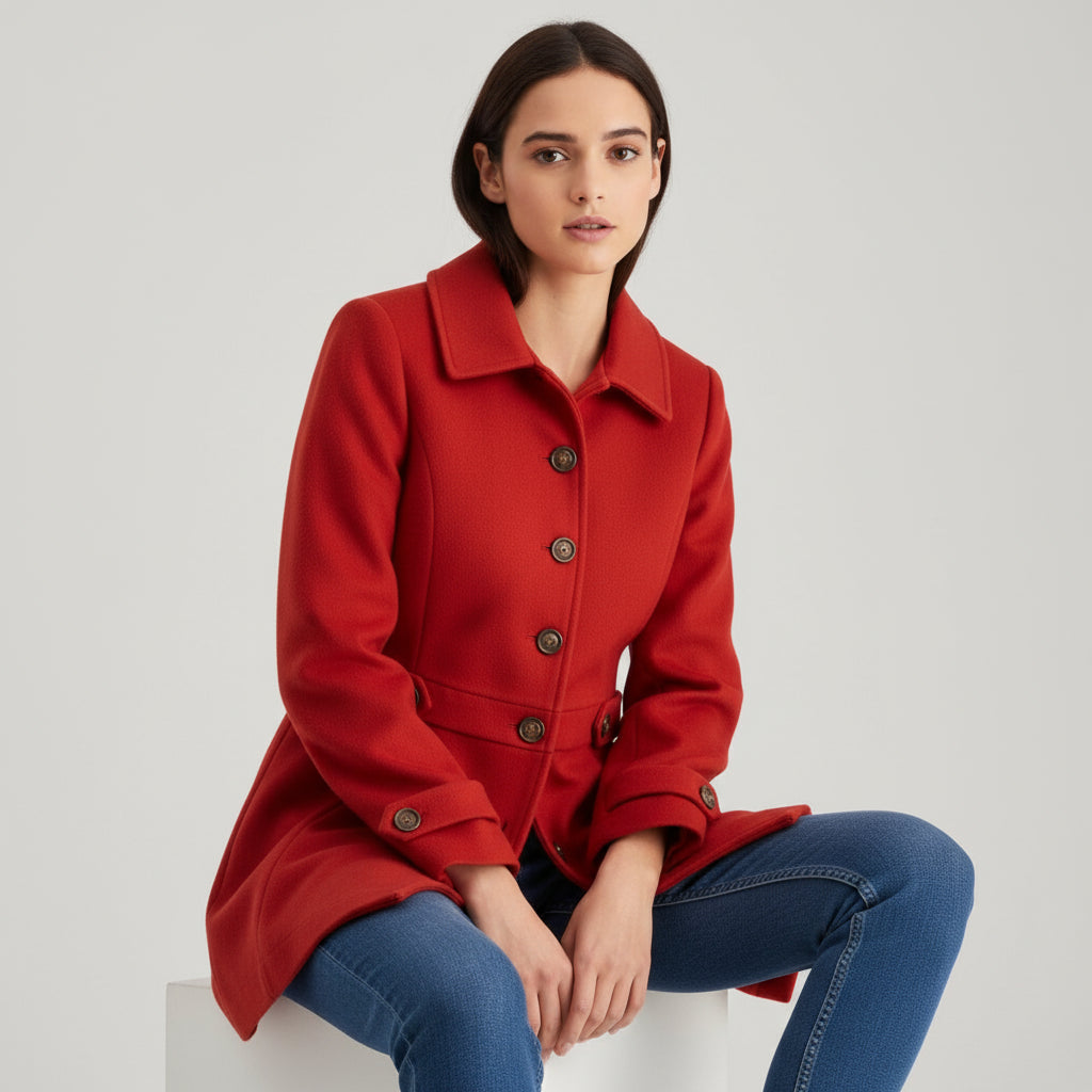 Elegant Woolen Coat for Women with Classic Lapel Design-B Unique Fashions