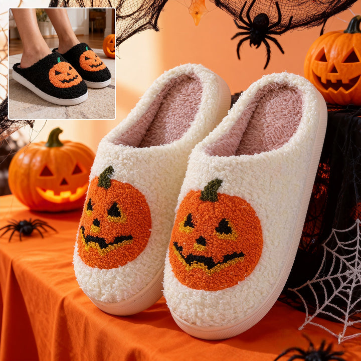 Halloween Pumpkin Cartoon Slippers Cozy Non-Slip Indoor House Shoes-B Unique Fashions
