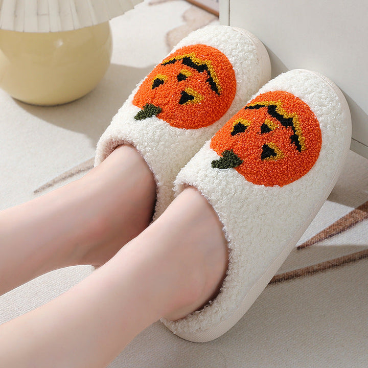 Halloween Pumpkin Cartoon Slippers Cozy Non-Slip Indoor House Shoes-B Unique Fashions