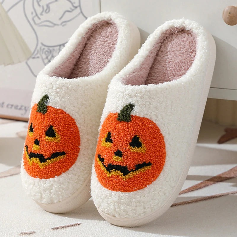 Halloween Pumpkin Cartoon Slippers Cozy Non-Slip Indoor House Shoes-B Unique Fashions