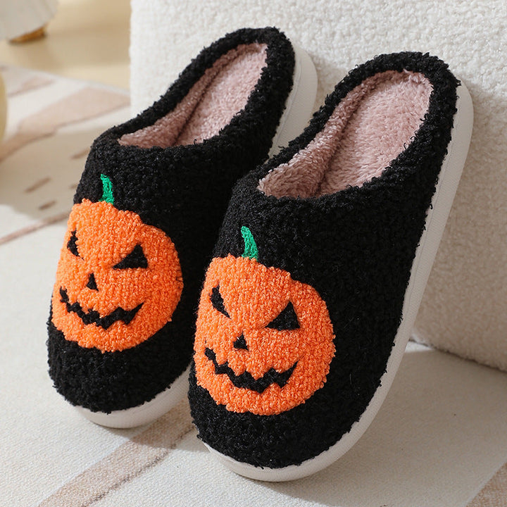 Halloween Pumpkin Cartoon Slippers Cozy Non-Slip Indoor House Shoes-B Unique Fashions