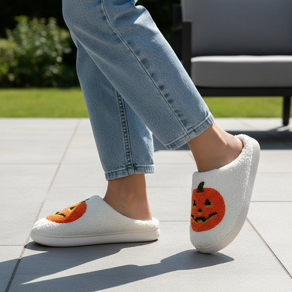 Halloween Pumpkin Cartoon Slippers Cozy Non-Slip Indoor House Shoes-B Unique Fashions