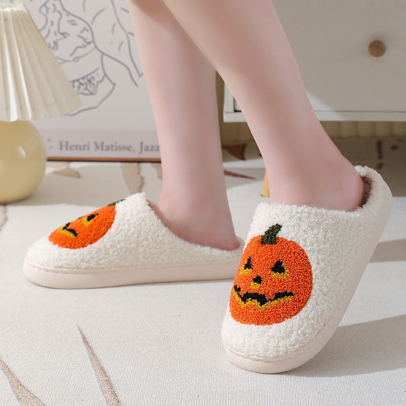 Halloween Pumpkin Cartoon Slippers Cozy Non-Slip Indoor House Shoes-B Unique Fashions